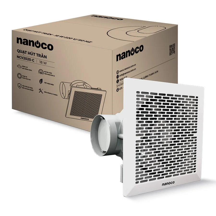 NANOCO VENTILATING FAN - CEILING MOUNT TYPE USED WITH DUCT 18W - Air volume 192 m3/h - Model NCV2020-C