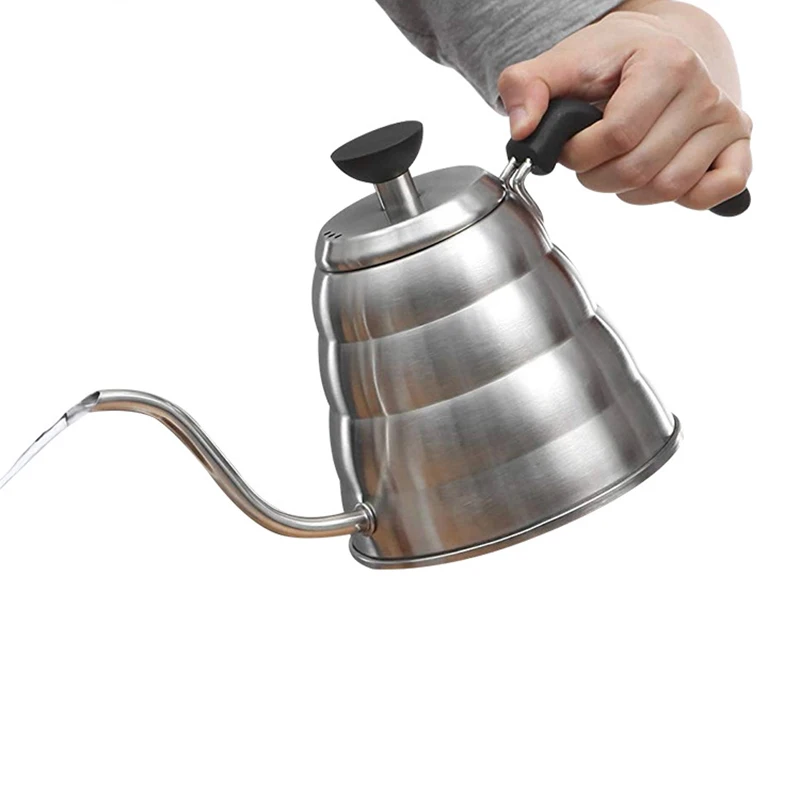 Drip kettle pour over kettle with thermometer lid 1.2L stainless steel pour over tea and water kettle plastic handle coffee pot
