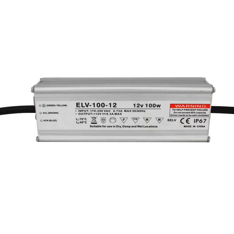 Jiangtek ELV-100-12 Harsh Environment IP68 12v 100W Waterproof LED Driver Power Supply