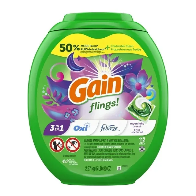Gain Flings Laundry Detergent Pacs, Moonlight Breeze Scent, 112 Count