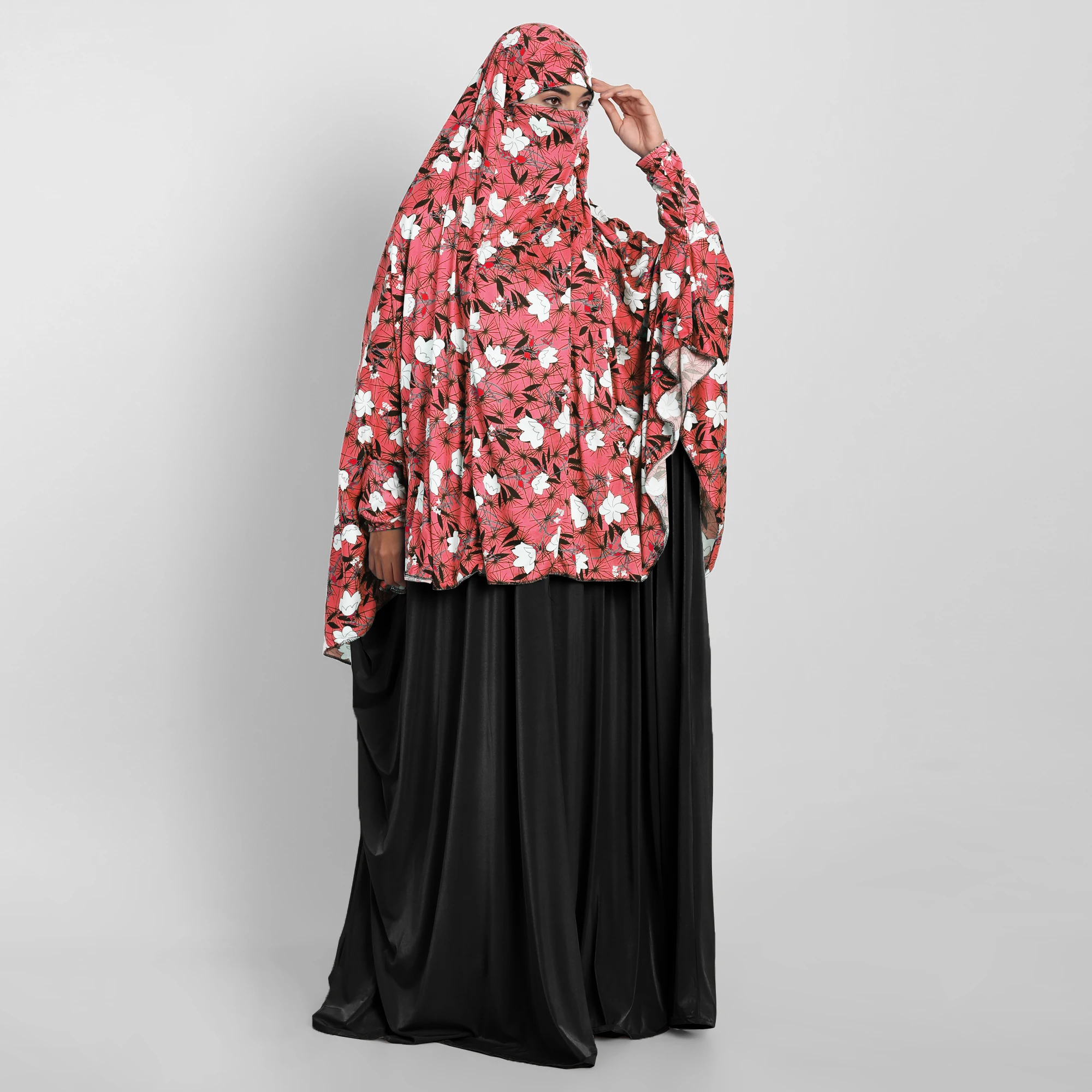 Soft Premium Quality Floral Printed Viscose Lycraa Stretchable Long Women Instant Khimar Makhna Hijab