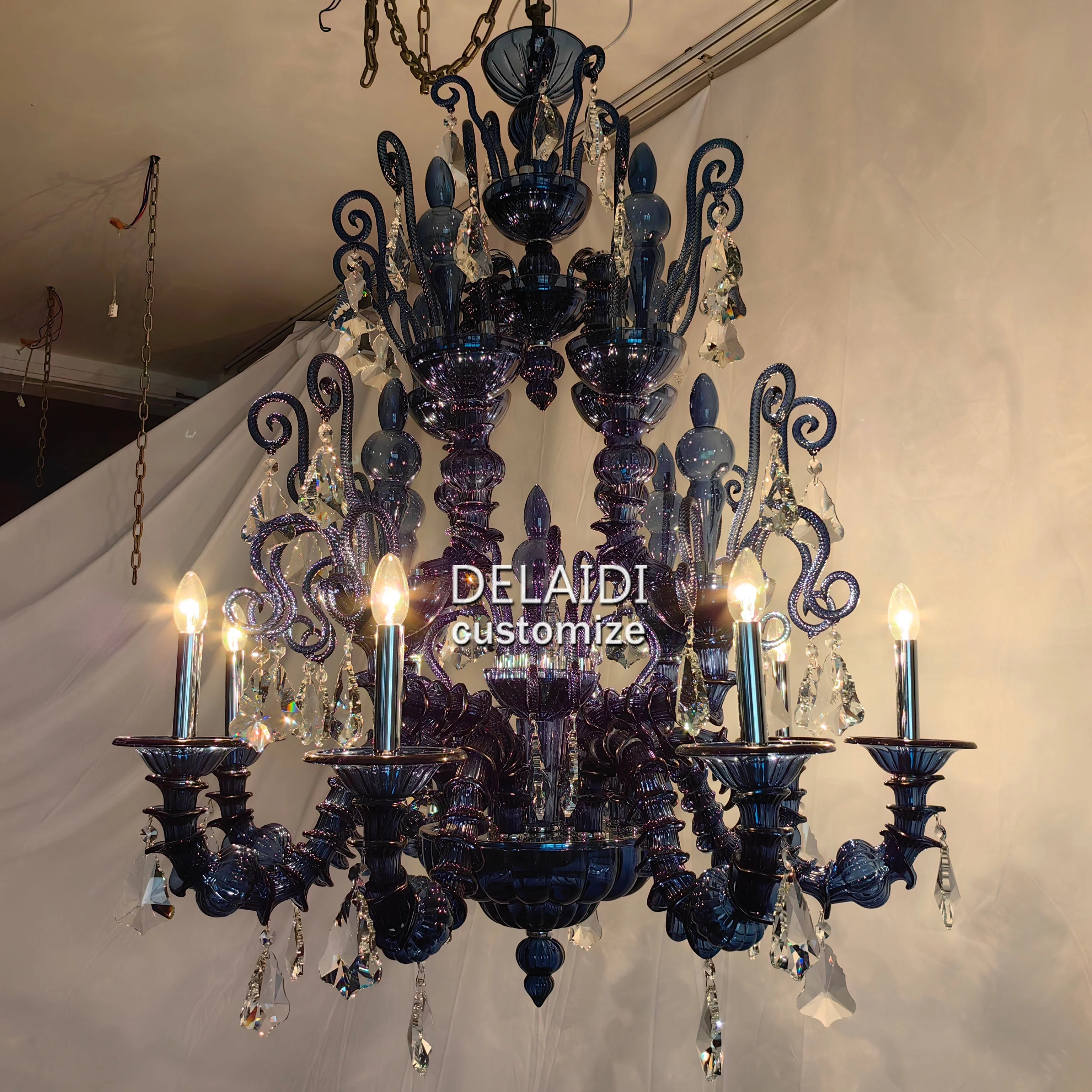 Blue lamps fixture hand blown murano glass chandelier pendant lights & lighting candles cristal lustre