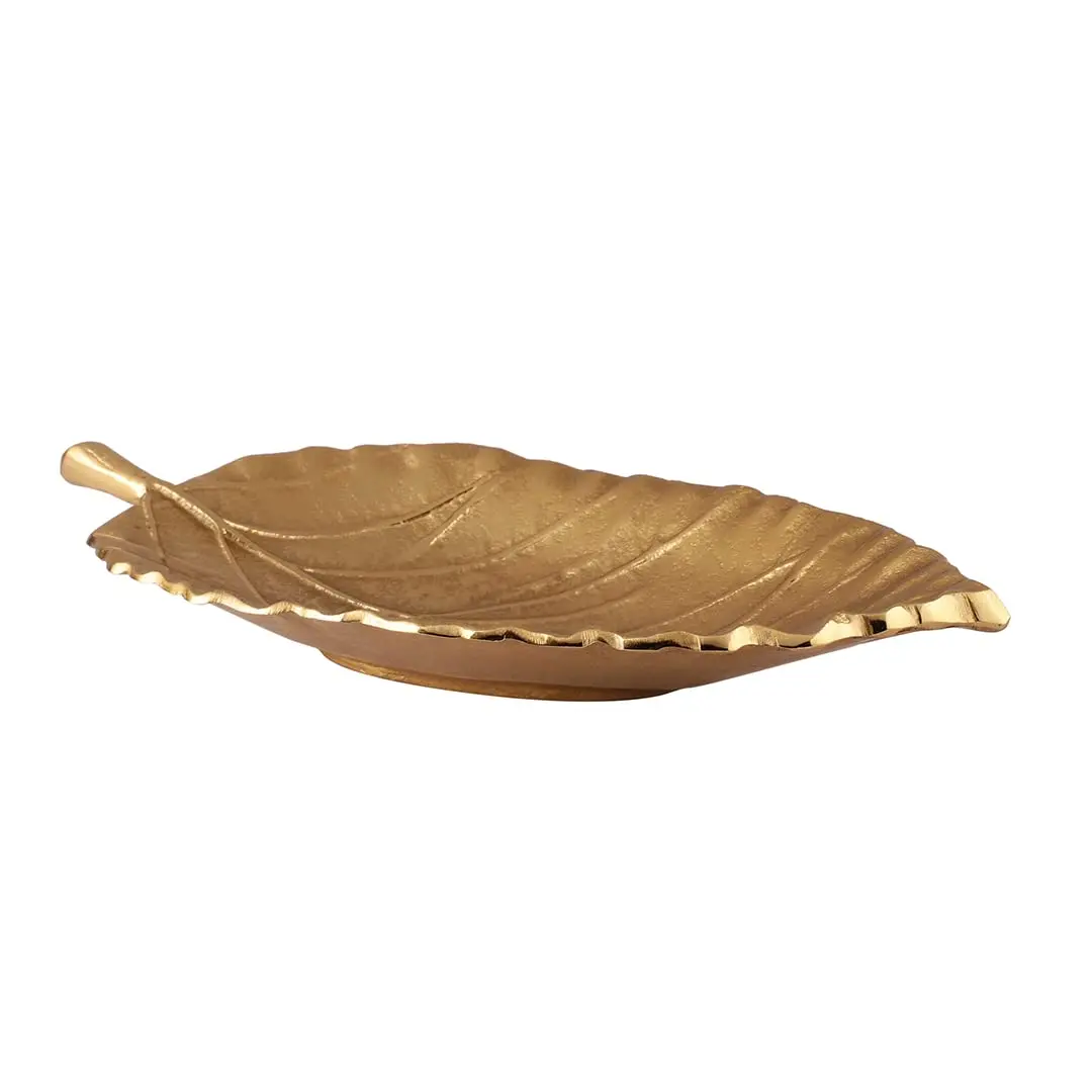 High Quality And Gold Shine Aluminium Leaf Decorative Serving Tray Platter & Decorative Tray for Center Table For