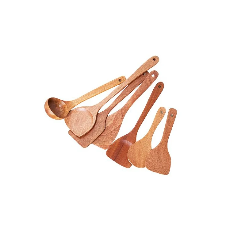 Wood Kitchen Utensils Handmade Natural Acacia Wood Eco-Friendly Cookware Non Stick Cooking Spoons Tong