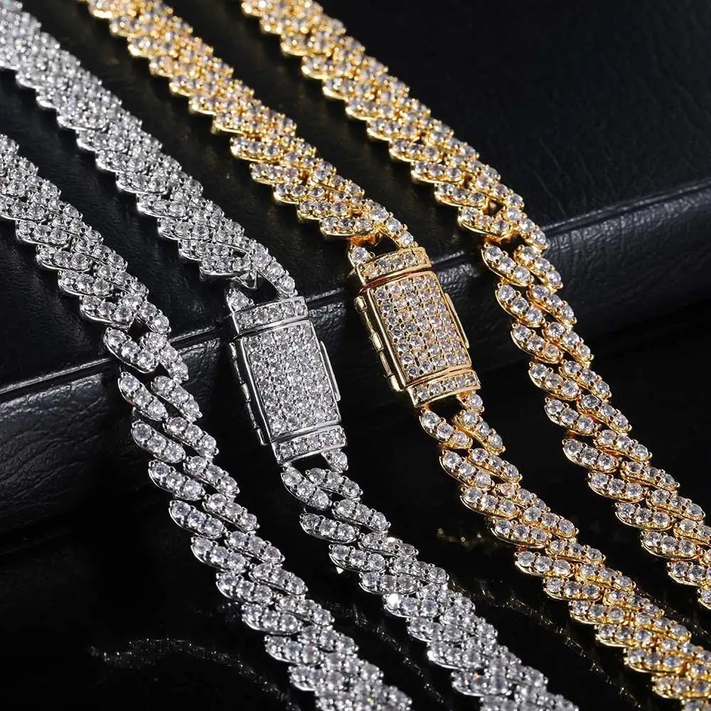 Bling Luxury Cubic Zircon Diamond Paved Lock Box Clasp 8mm Mens Hip Hop Jewelry Cuban Link Chain Necklace