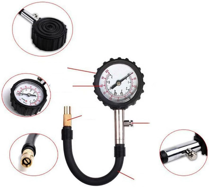 2 inch analog  0-100 psi straight chuck air pressure tire deflator gauge for motorcycle truck car