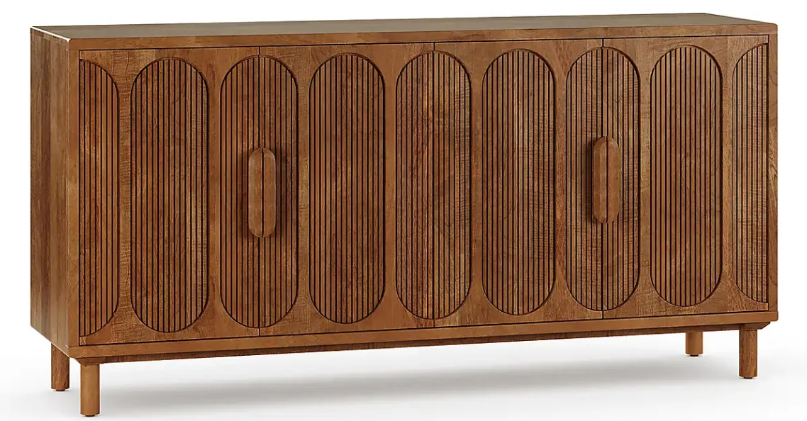 Top Quality Solid Wooden Sideboard Storage Cabinet Honey / Walnut Finish Mango Wood Sideboard for Home Dining Room Hotel