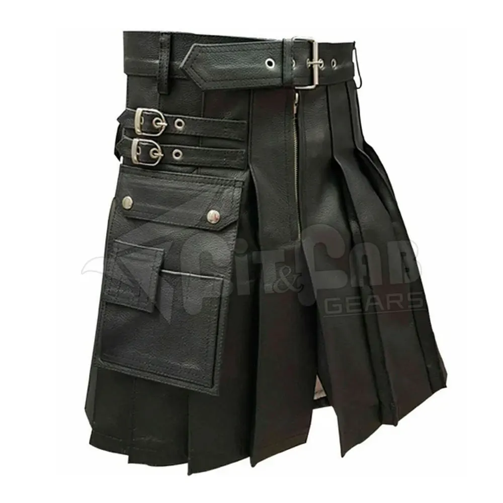 Mens Gothic Leather Kilt Branded Design Regular Use Kilt For Men New Fashion Modern Leather Kilt