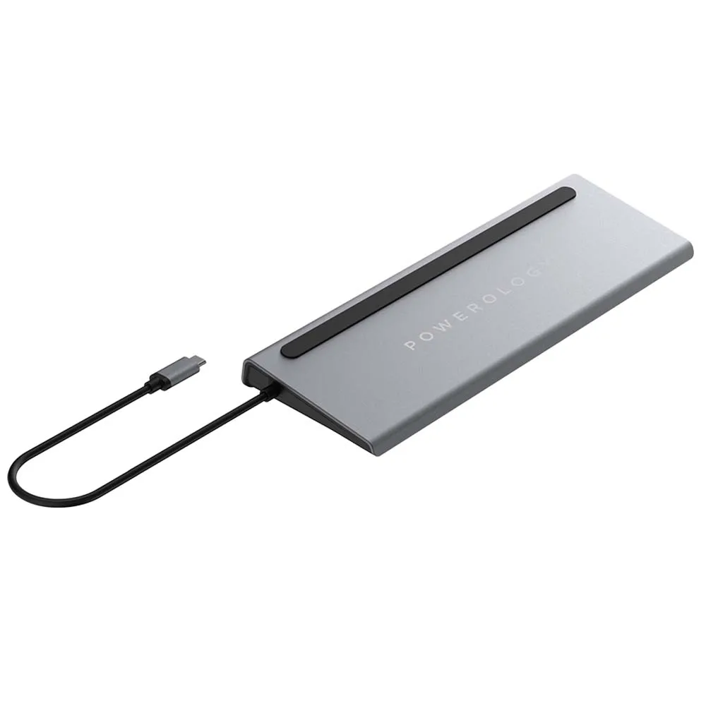 Powerology 11 в 1 многоэкранное отображение USB-C концентратор и подставка для ноутбука 100W Выход быстрой безопасной передачи данных-серый
