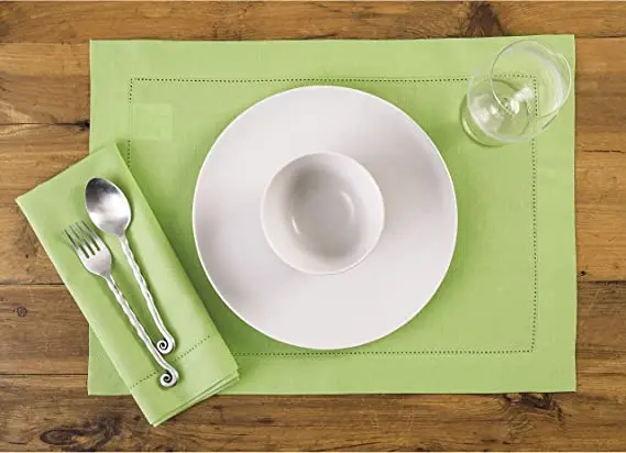 Cotton Linen Placemats Hemstitch Placemats 14 x 19 Inch Natural Fabric Tablemats for spring, Summer Kitchen Dining Handcrafted