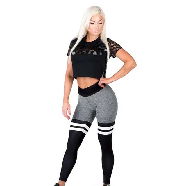 Women Leggings Adult Daily Wear Yoga Pants Wholesale Women Cotton Stretchy Striped Leggings with OEM