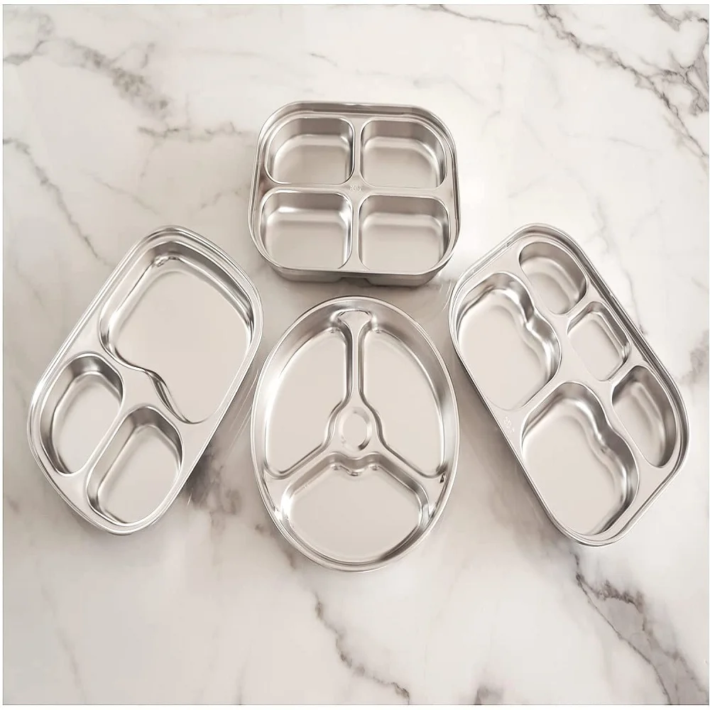 high quality stainless steel set of 5 rectangular shape new dinner plate 5 sections divided Technology Glass Packing Packaging