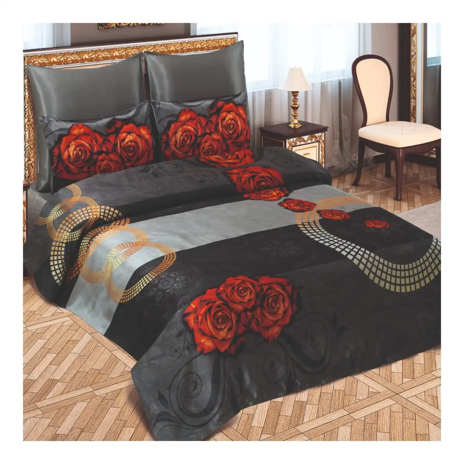 Bed Linen 120 GSM Bed Sheet Economical 3D Printed Bedding Double Duvet Cover Set Best Rose and Cheetah Series from Turkey