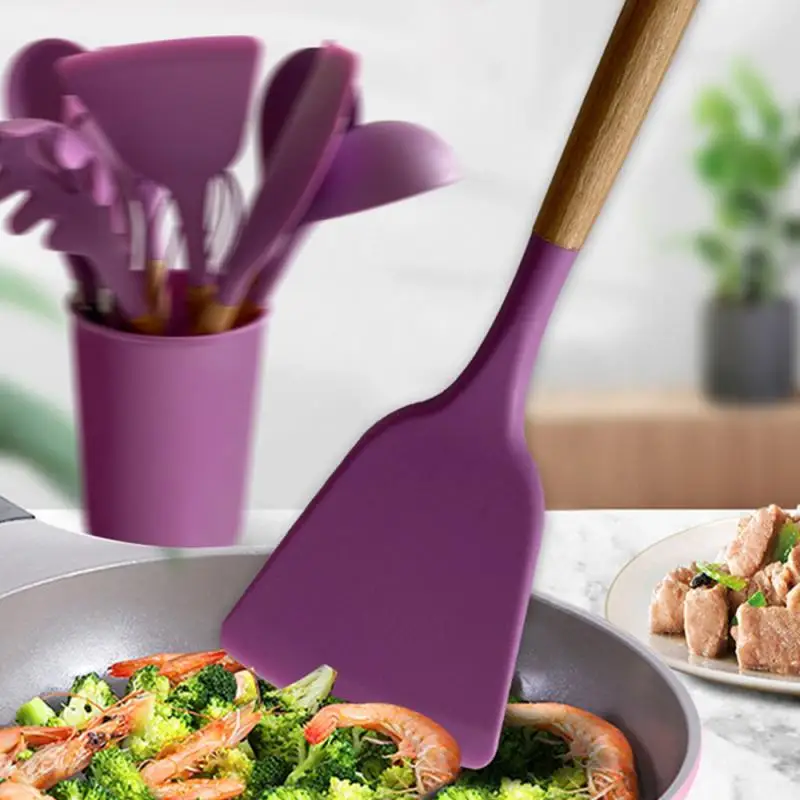 Kitchen Utensils Set Non-Stick Wooden Handle Silicone Cooking Tools Spatula Shovel Spoon Cookware Gadget for Kitchen Accessories