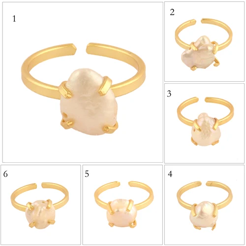 Woman minimalist cute dainty freshwater pearl gold plated adjustable ring custom made pearl prong setting ring for weeding gift