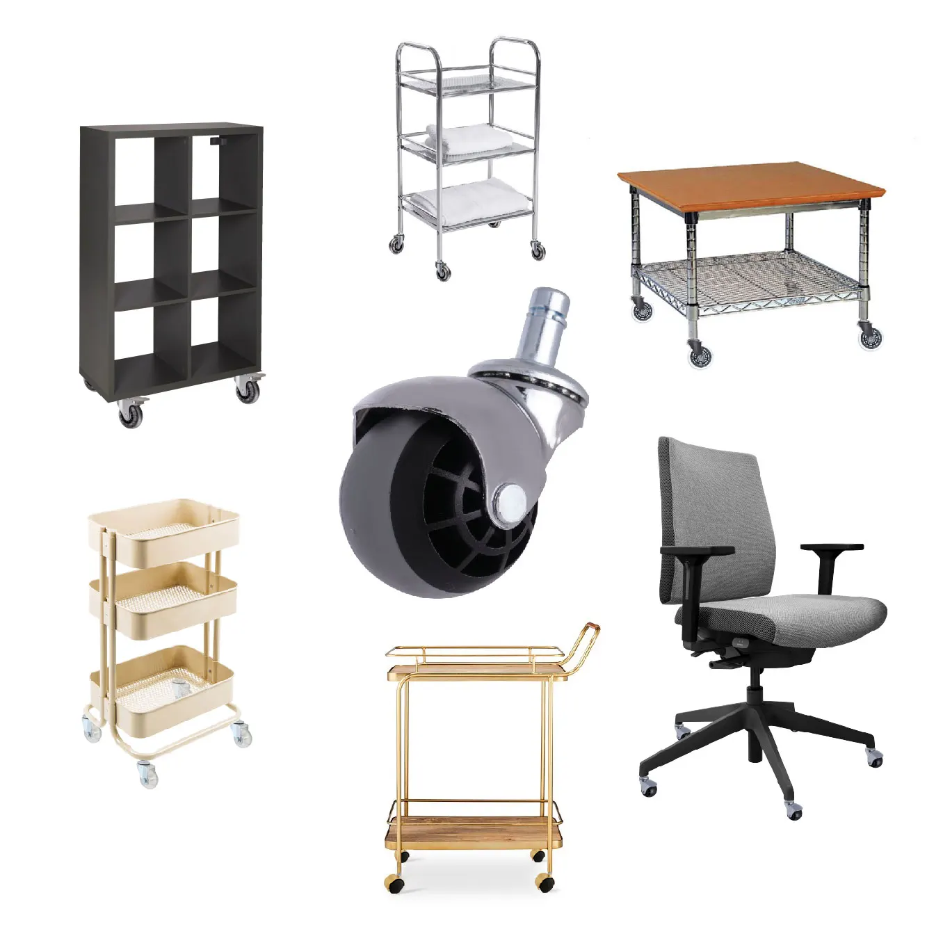 Office Chair Grey Rubber Wheel Ball Casters 2 inch With Universal Stem Size