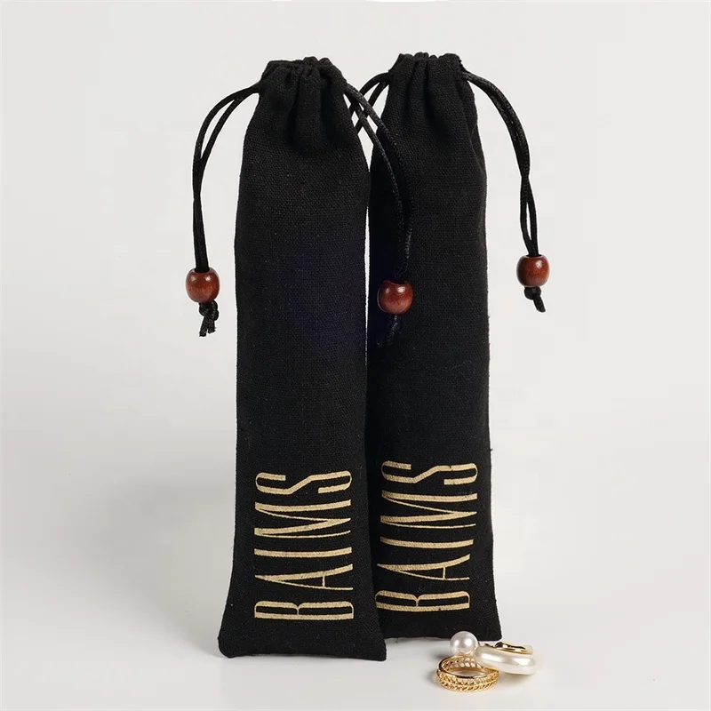 YCX Customized Cheap High Quality Black Linen Cosmetic Pouch With Gold Logo Printed Bag Linen