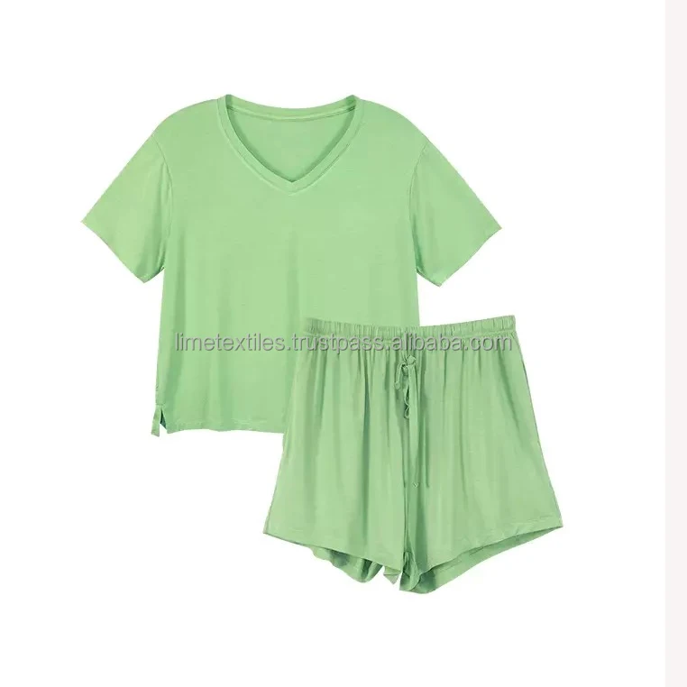 Womens cotton Matching Workout Sets High Quality Bamboo Fiber Custom Logo Clothing Short Suit 2pc Gym Set Women sleepwear