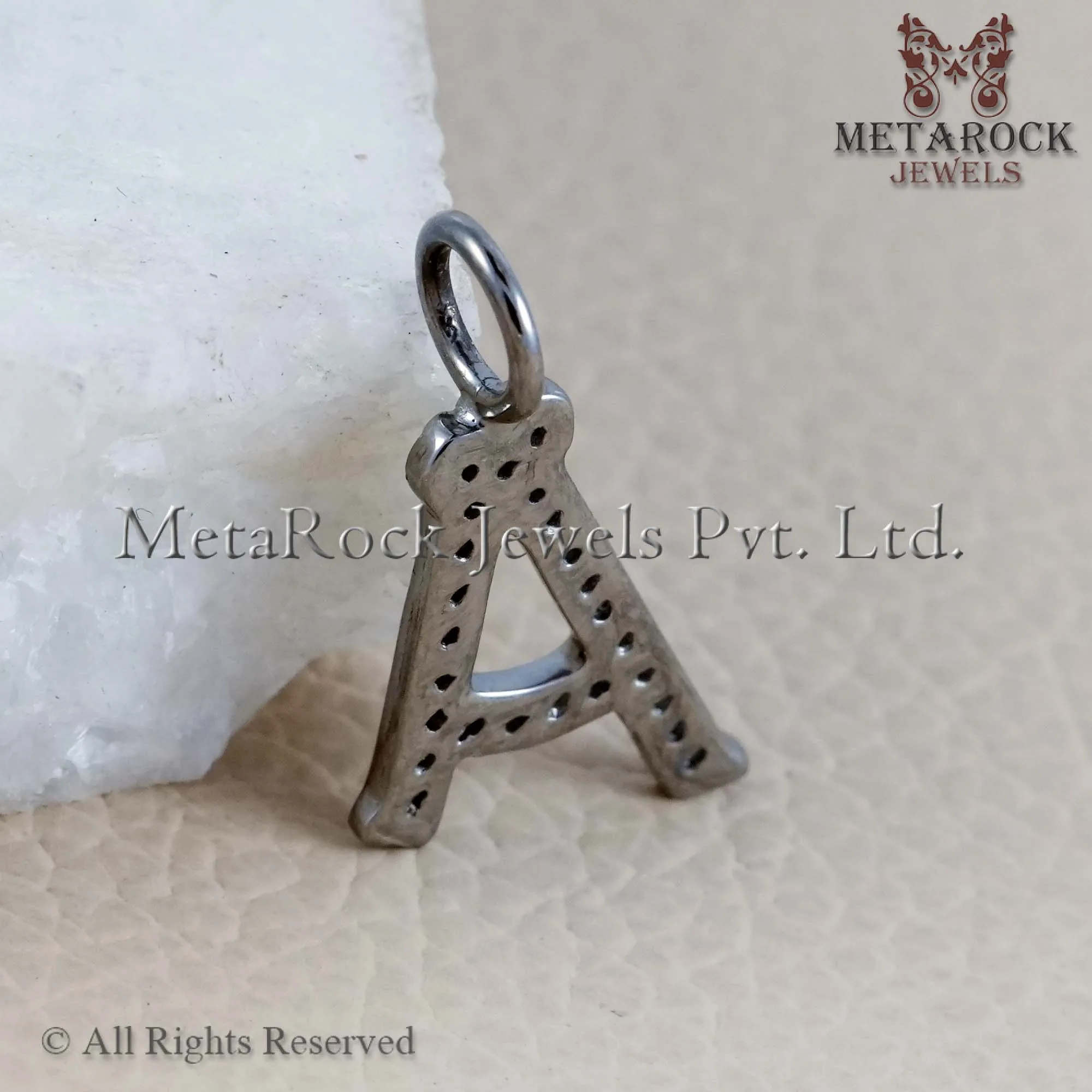 Pave Diamond Initials Alphabetical A Letter Charms Sterling 92.5 Sterling Silver Designer letter A pendant jewelry
