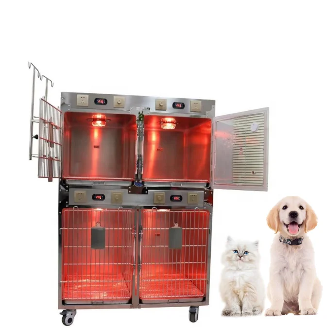 Hacemey Stainless Steel Infrared Warm Light Oxygen Cabin Cage Oxygen Vet clinic ICU Cage With Red Light for Animal Hosp