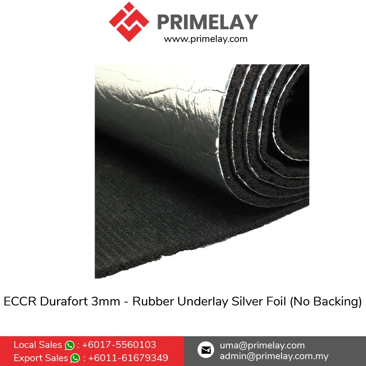 Long Lasting Quality Scratch Resistant Easy to Install ECCR Durafort 3mm Rubber Carpet Flooring Underlay Silver Foil (No Back)