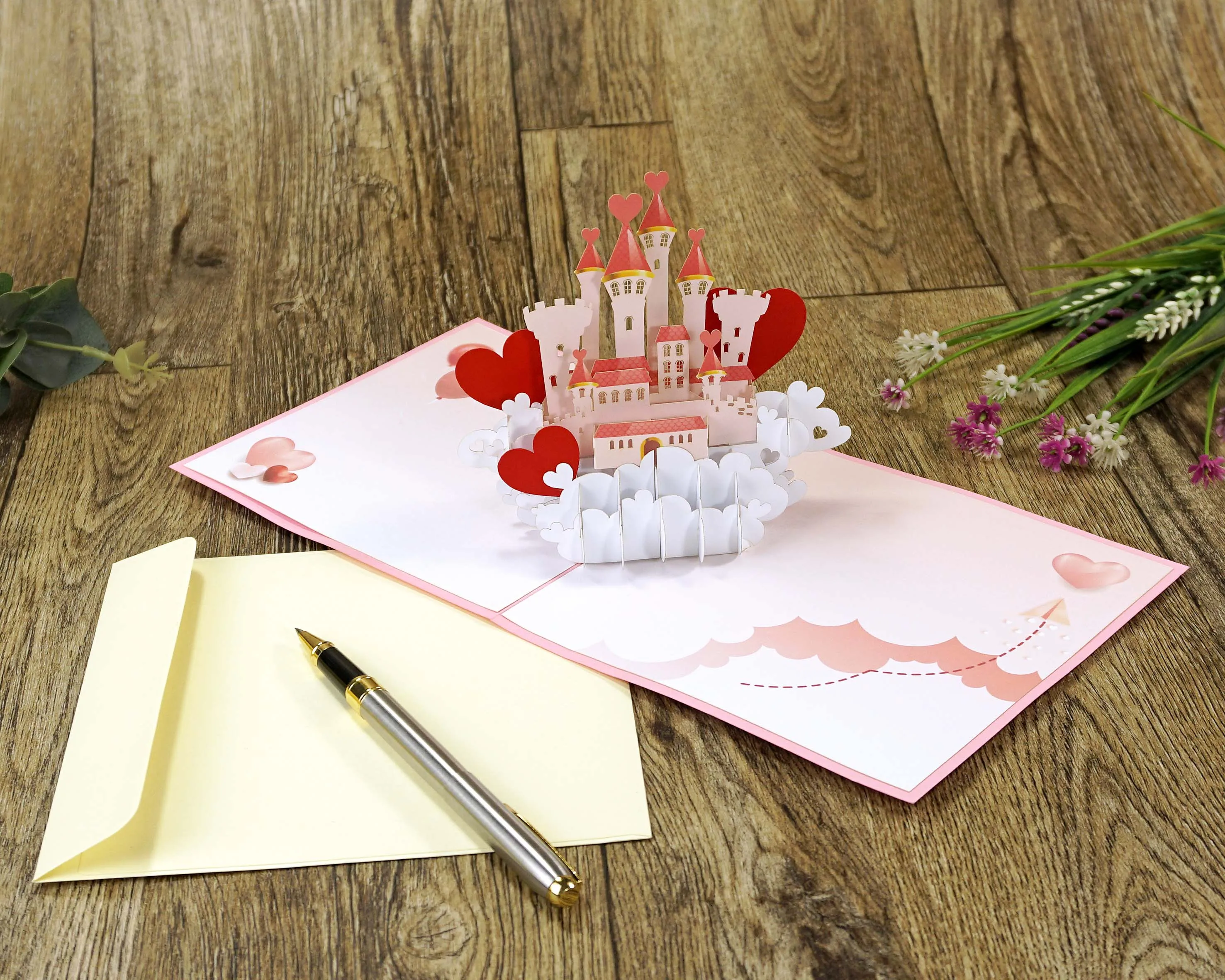 Good Price High Quality Castle on the cloud 3D Pop Up Cards 3D for Valentines Day Small quantity from 100 pcs