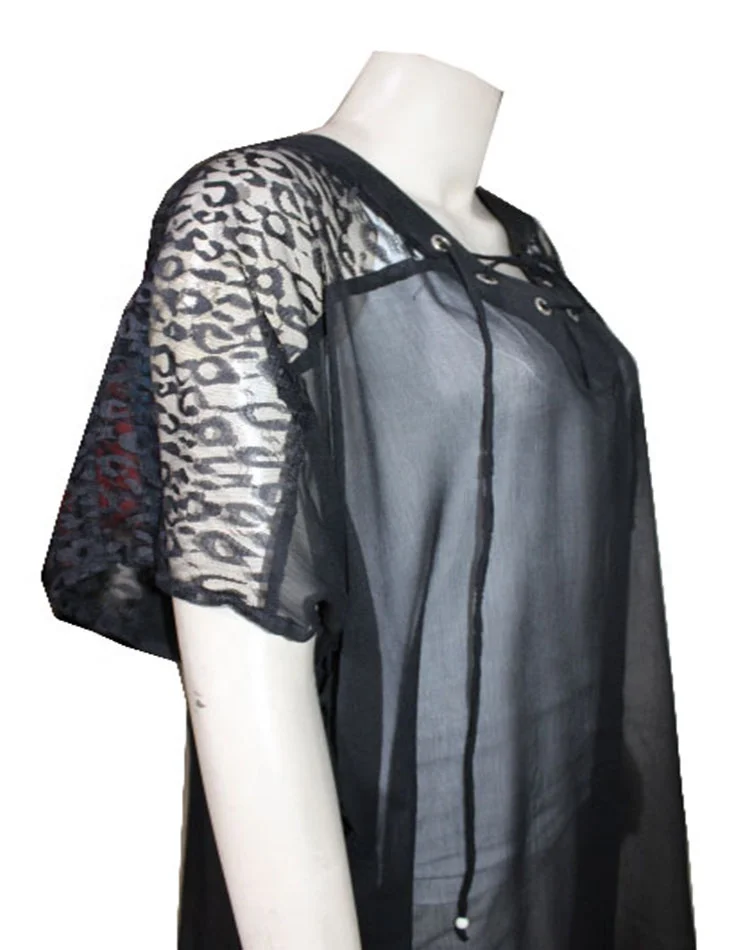 Swimwear Beachwear 2023 swim cover-up with mesh sheer net sleeves sexy back front tie knot pattern beach caftan dress for women