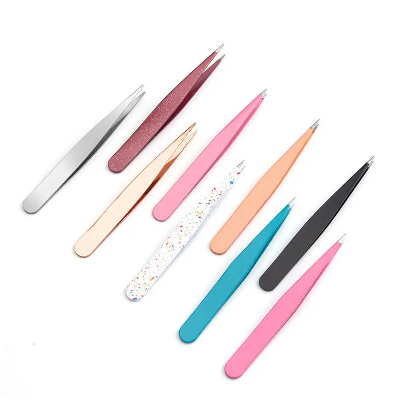 custom logo pointed stainless steel rose gold 4piece packaging eyelash extension eyebrow tweezer