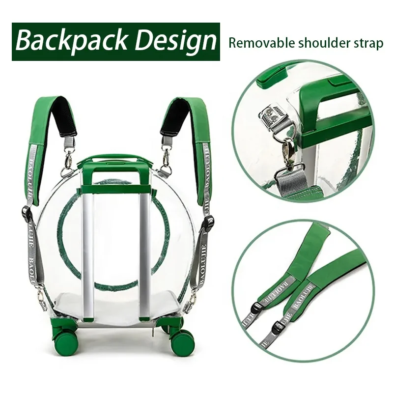 2024 New Transparent Capsule Pet bag carrier luggage case transparent trolley case with trolley wheels