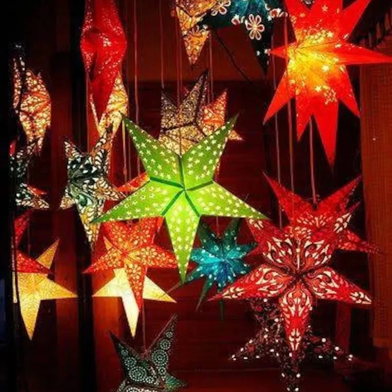 Star Lantern Paper Lamps Christmas Tree Decoration Paper Lantern Moon Night Decor   Festival Indian Decoration Party Supply