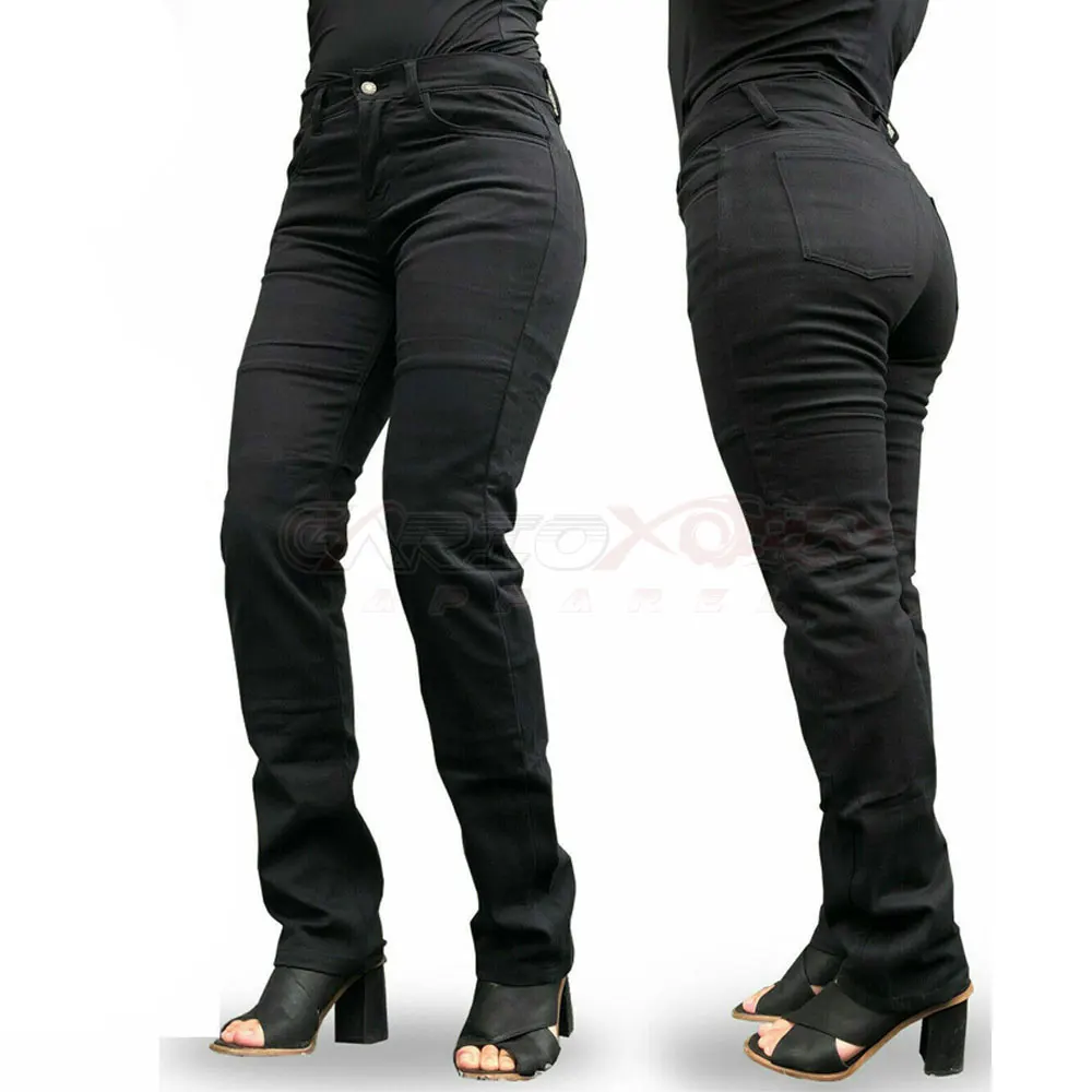 Customized Brand Logo Ribbed Design Motorbike Kevlar Jeans for Ladies, CE Approved Cargo Pants for Women
