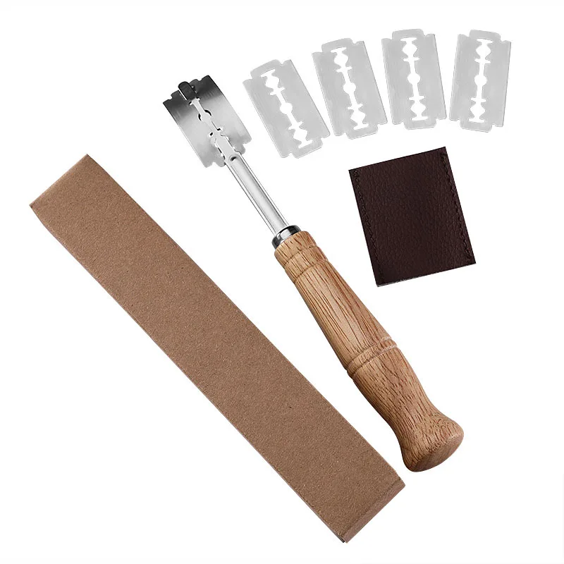 Customized Bread Making Tools Set Stainless Steel Bread Contouring Knife with 5 cutter and wooden lame