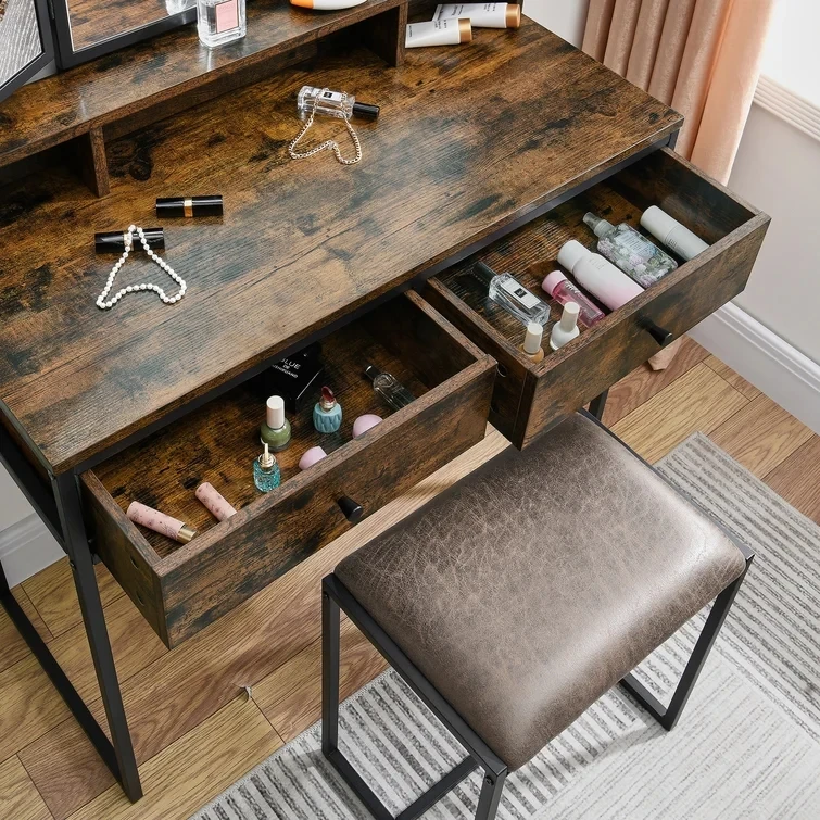 vanity makeup tablet set Vintage vaidades maquiagem coiffeuse avec miroir et tabouret