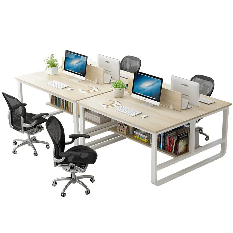 Simple and modern office desk for four staff members company assembly of office furniture workspace screen combination