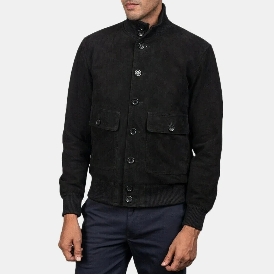 Mens Suede Leather Jacket BLACK Slim Fit Biker BOMBER Suede Jacket Celebrity COWBOY Soft Suede leather Jacket