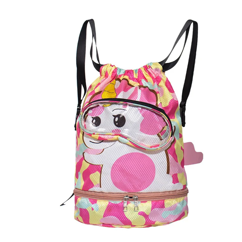 Summer Beach Drawstring Bag Surfing Kids Swimming Drawstring Backpack Vacation  Week Miami Dry Wet Clear Window Swim Backpack