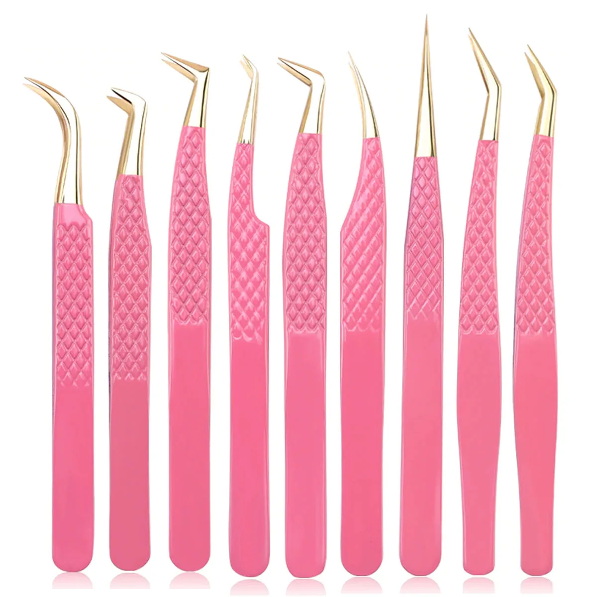 Pink Color Fiber Tip Eyelash Tweezers Colt Volume Diamond Grip Tweezers Stainless Steel Extension Eyelash Tweezers
