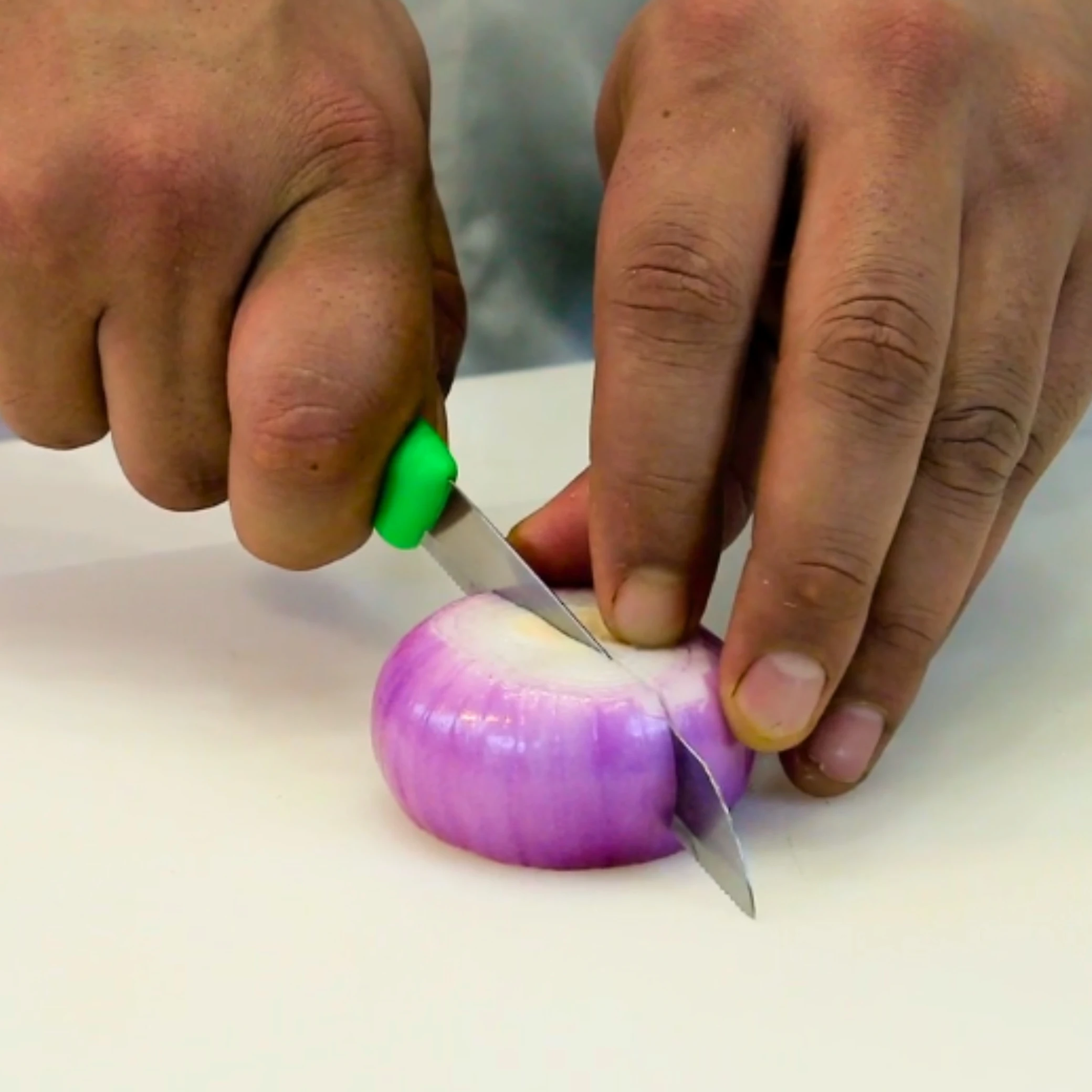 21-piece knife Jar, serrated stainless steel blades, multiple handle colors, designed for easy penetration without skin tearing