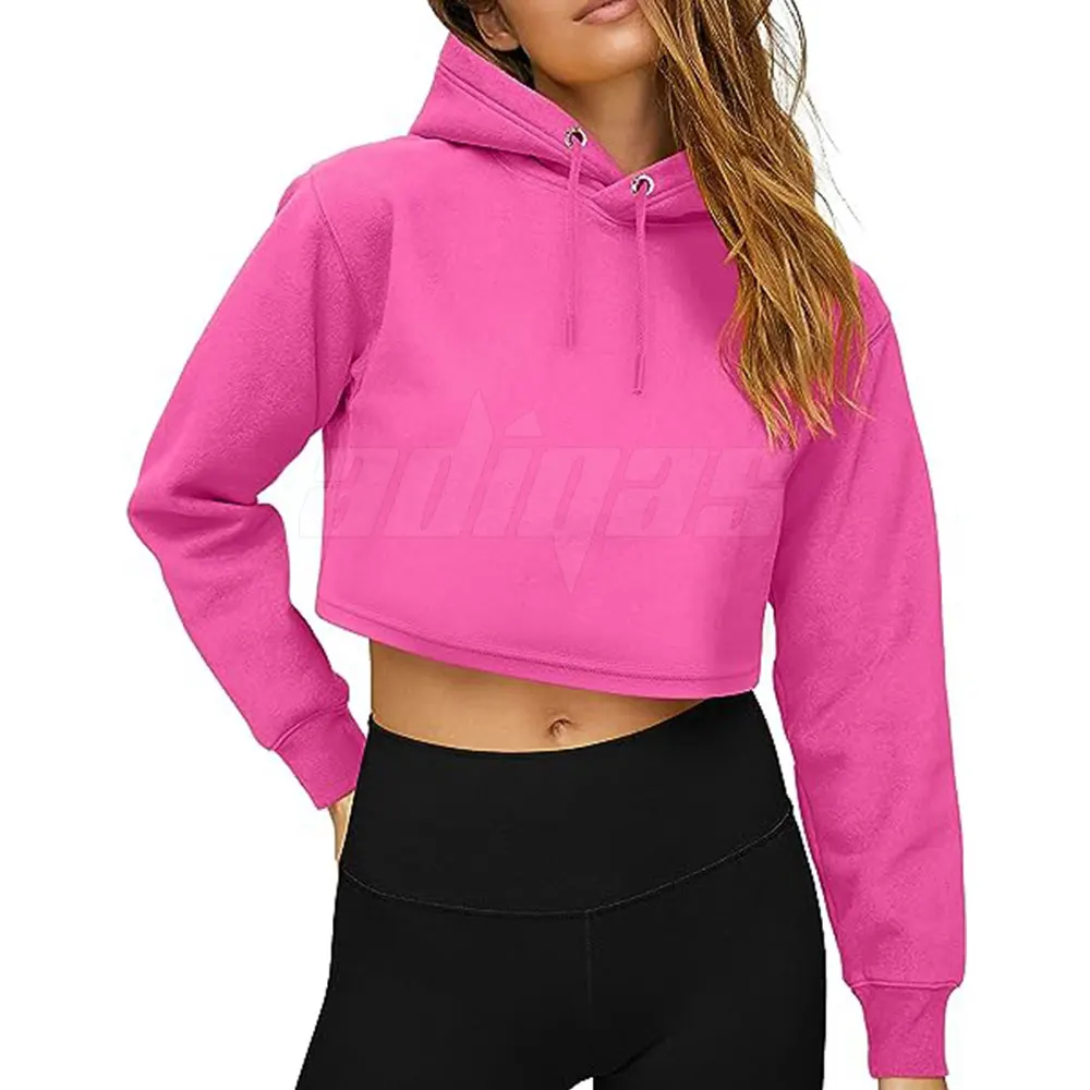 100% Cotton Crop Top Gym Hoodies For Womens Casual Drop Shoulder Oversized Printed Hoodie Sweatshirt