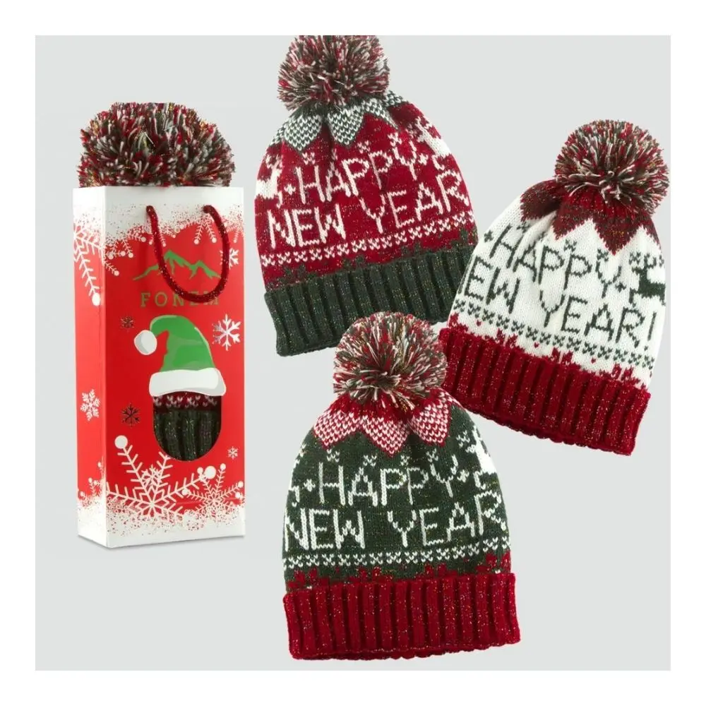 New Winter Festival Xmas Party Pompom  Hats Fashionable  Women Led Christmas Knitted Beanies Hat