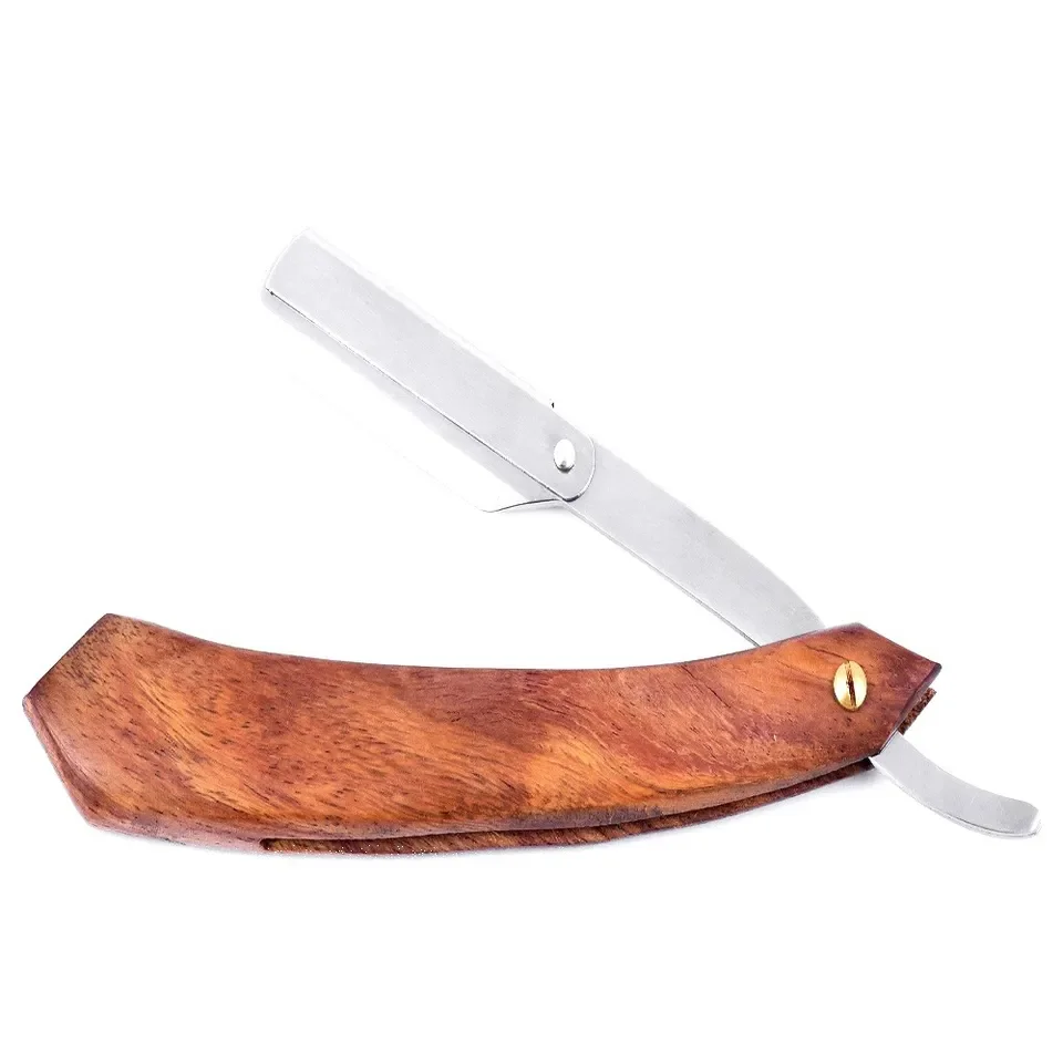 New Top Quality Half Blade Cut Throat Straight Razor Barber Stainless Steel and Wooden Handle with Pouch for Men