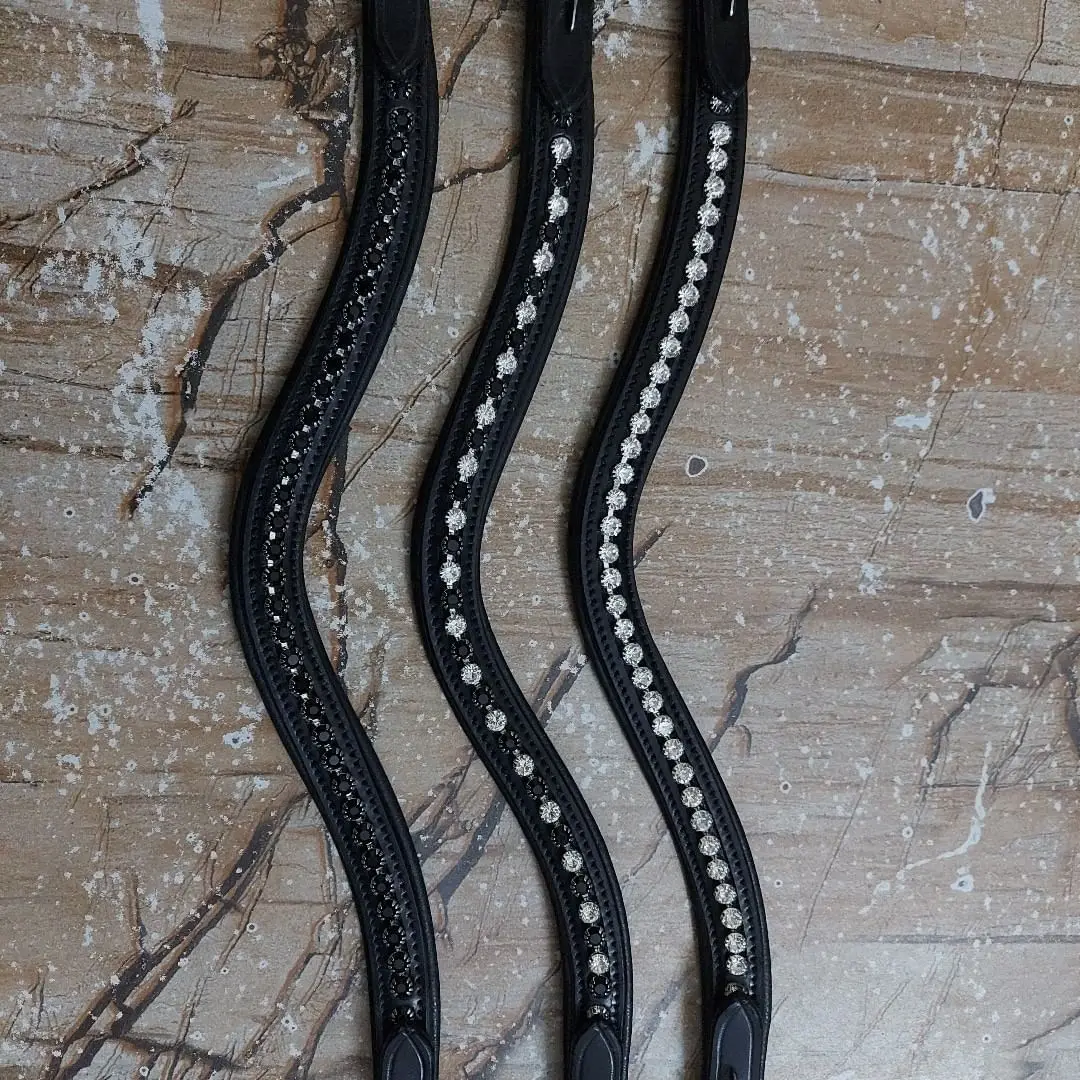 Handmade Good Quality Leather Horse Brow band With Padded And 2 Colored Combo Crystals & Studs Work Manufacturer & Supplier