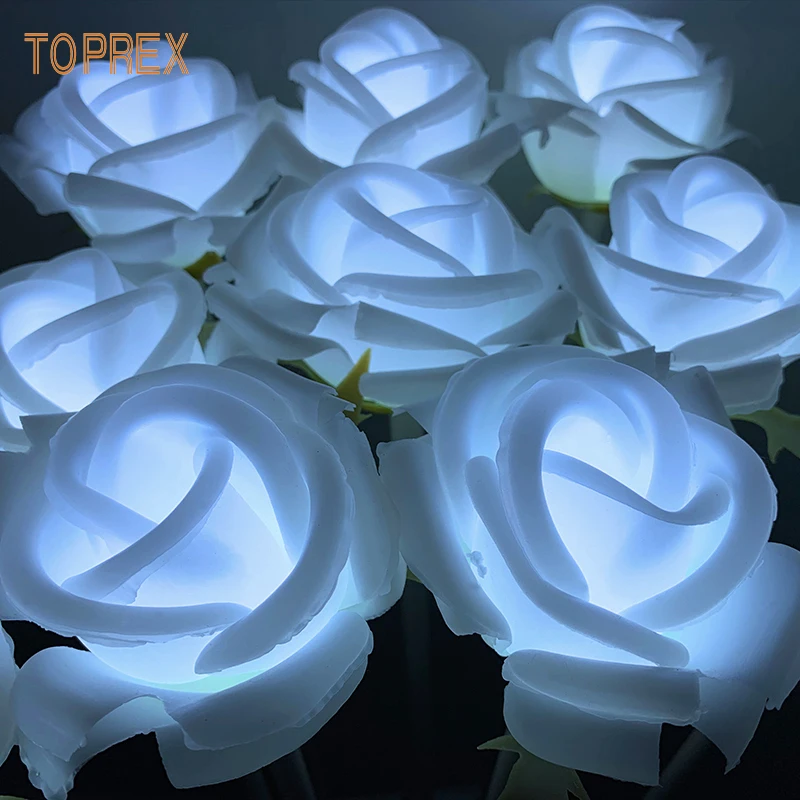 wholesale 9 flower head bright pink blue White Lantern purple LED red roses artificial with rose night lamp for wed decoration