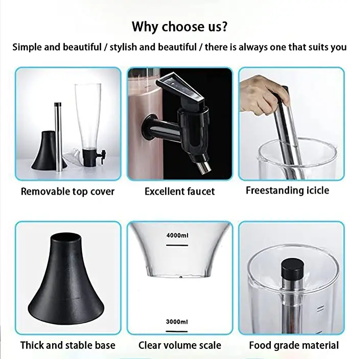 For bars  3,5 liter stainless steel ice tube wooden hot canned cold drink beer beverage tower dispenser