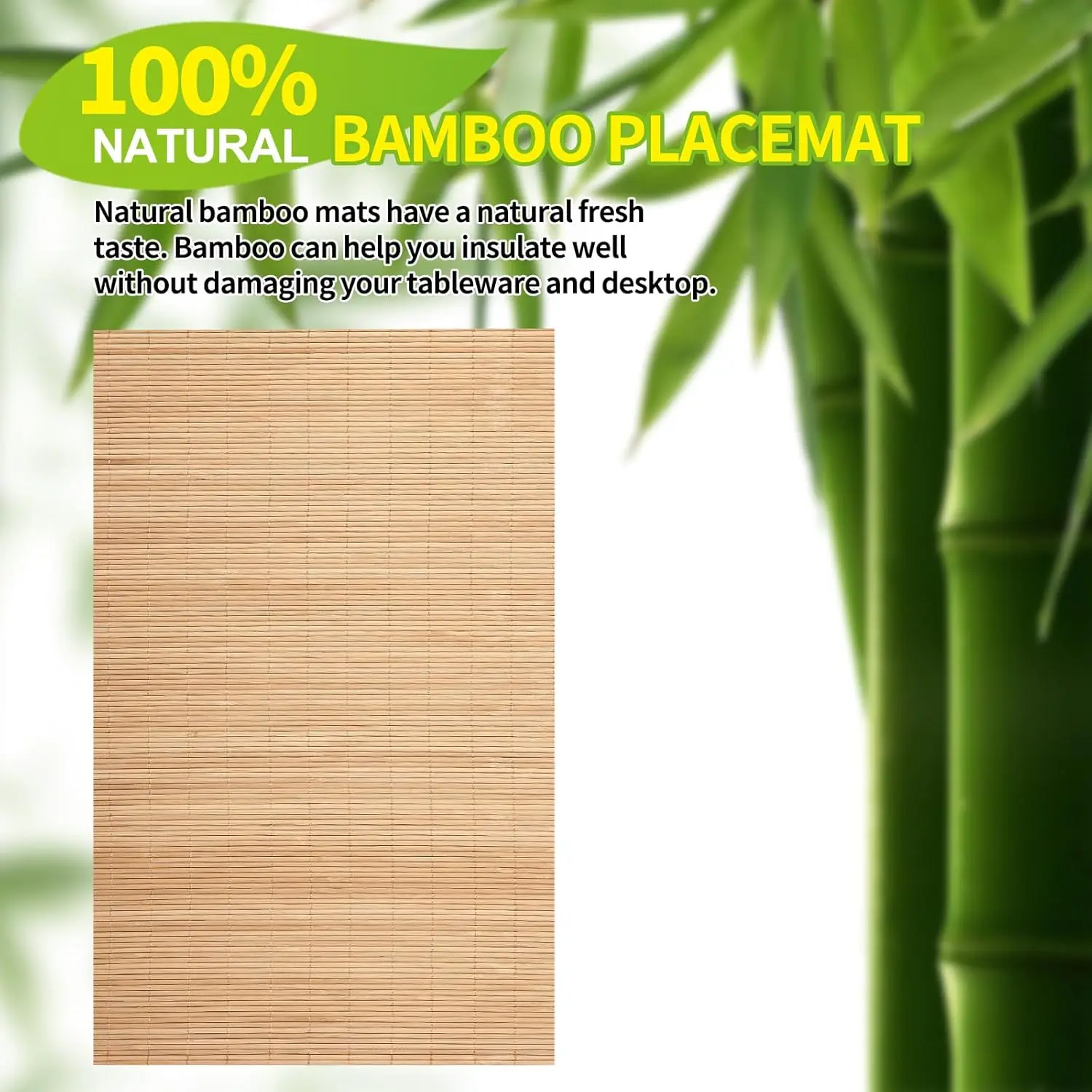 Bamboo Placemats Japanese Style Natural Anti-Slip Washable Heat-Resistant Table Mats for Dining Room