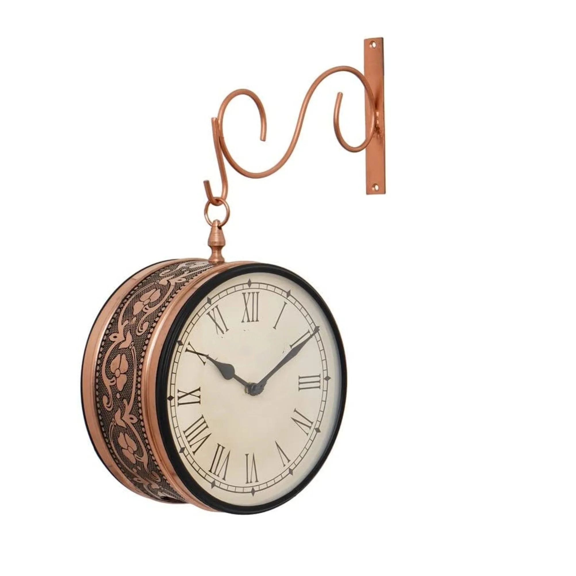 Best Quality Antique Copper Hanging Wall Clock with Double Sided Hanging Feature at Wholesale Prices For Export