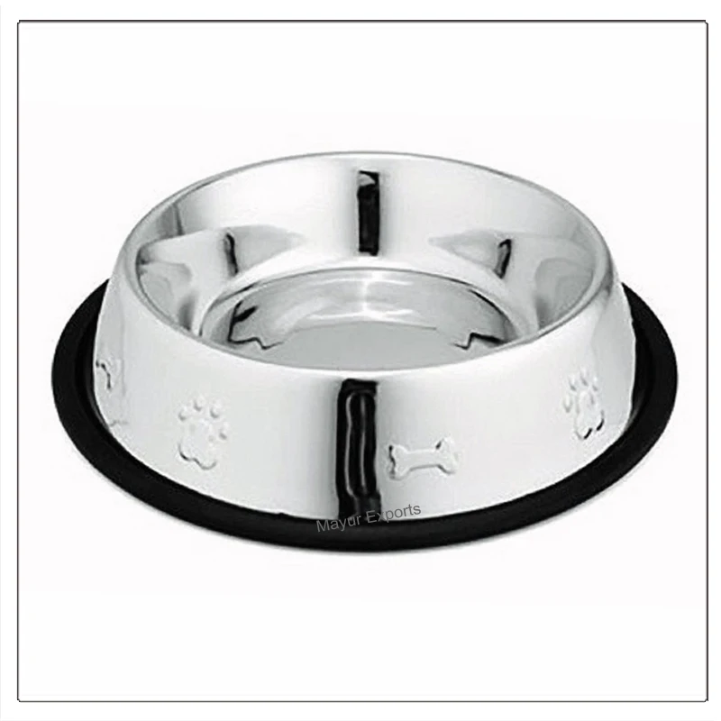 Stainless Steel Pet Bowl with Copper Plating Metal Dog Bowl with Paw and Bone Embossing