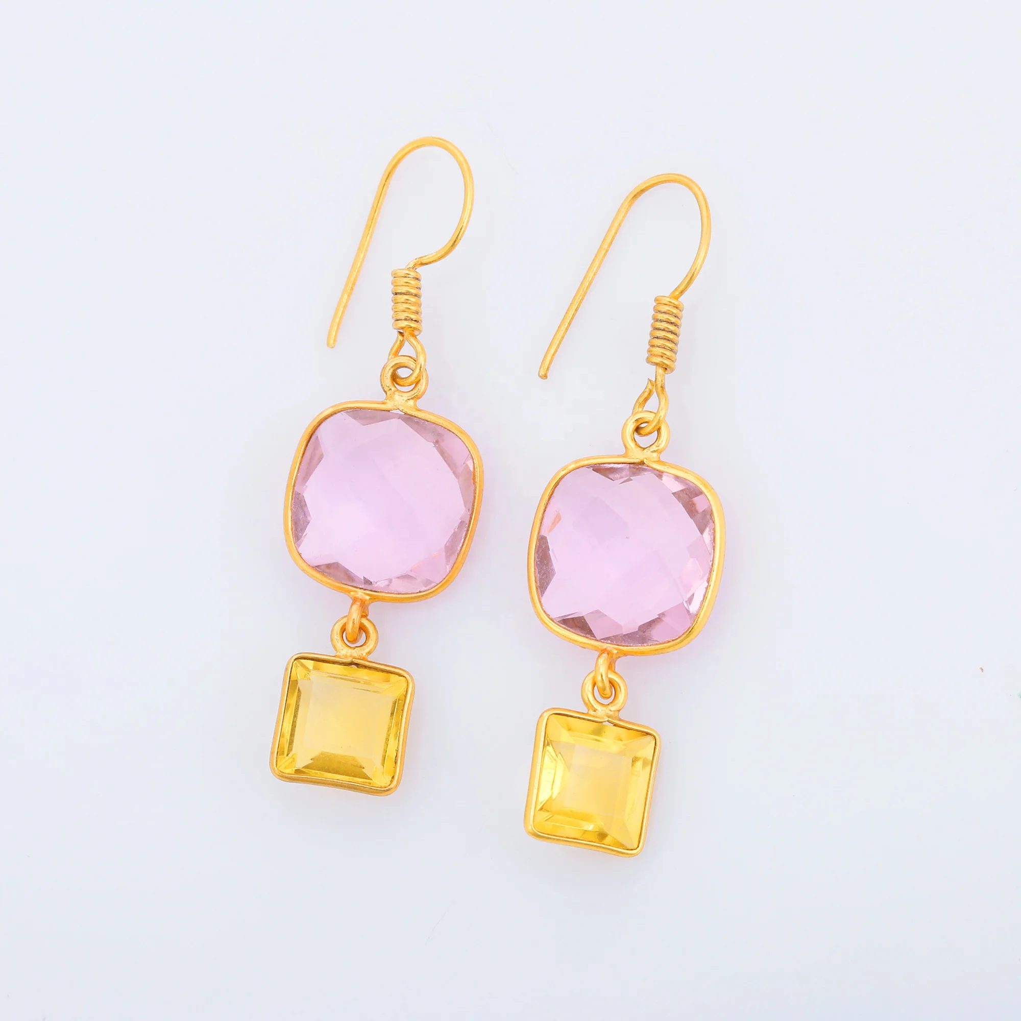 Pink Quartz  and Top Citrine Heggie Earring 925 Sterling Silver Indian Fashion Jewelry For Women And Girls