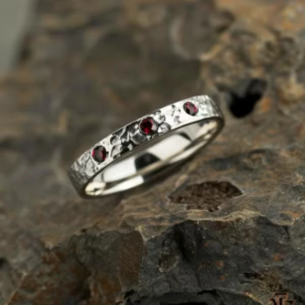 19k Gold  Wedding Band with Natural ruby  Gemstones  Bold Statement Ring for Special Occasions