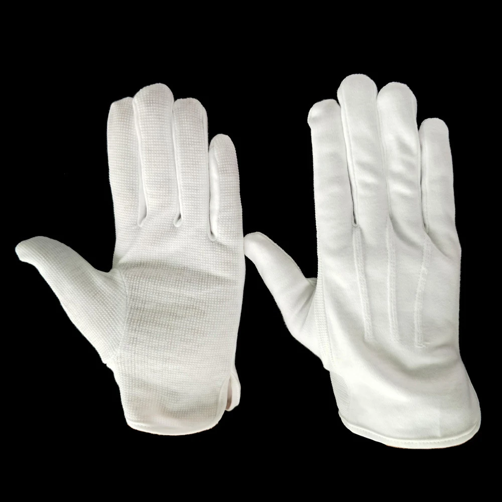 2024  White hand riding driving breathable soft non-slip cotton waiter waitress pvc dot glove